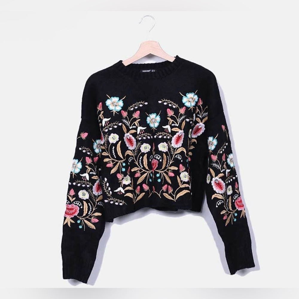 VKOZEN knitted floral sweater